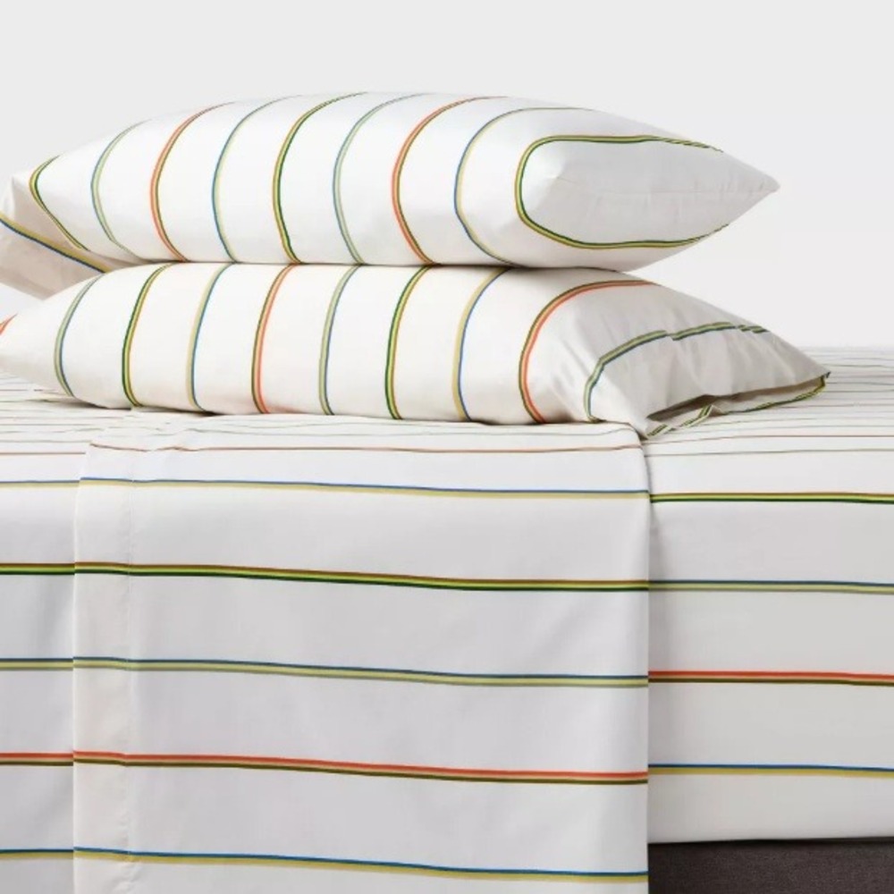 Twin Twin XL Microfiber Sheet Set Multi Colored Striped White Bedding